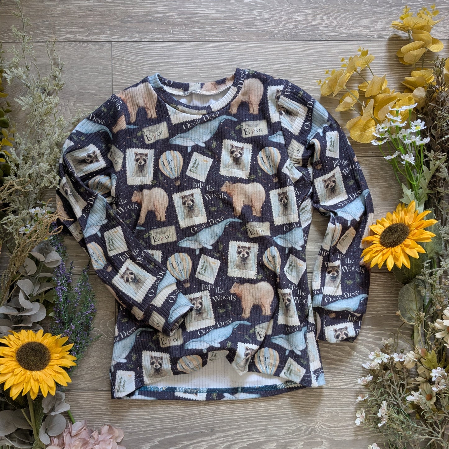 In stock - exclusive animal stamps Ribbed jersey - Sunshine and Raebows