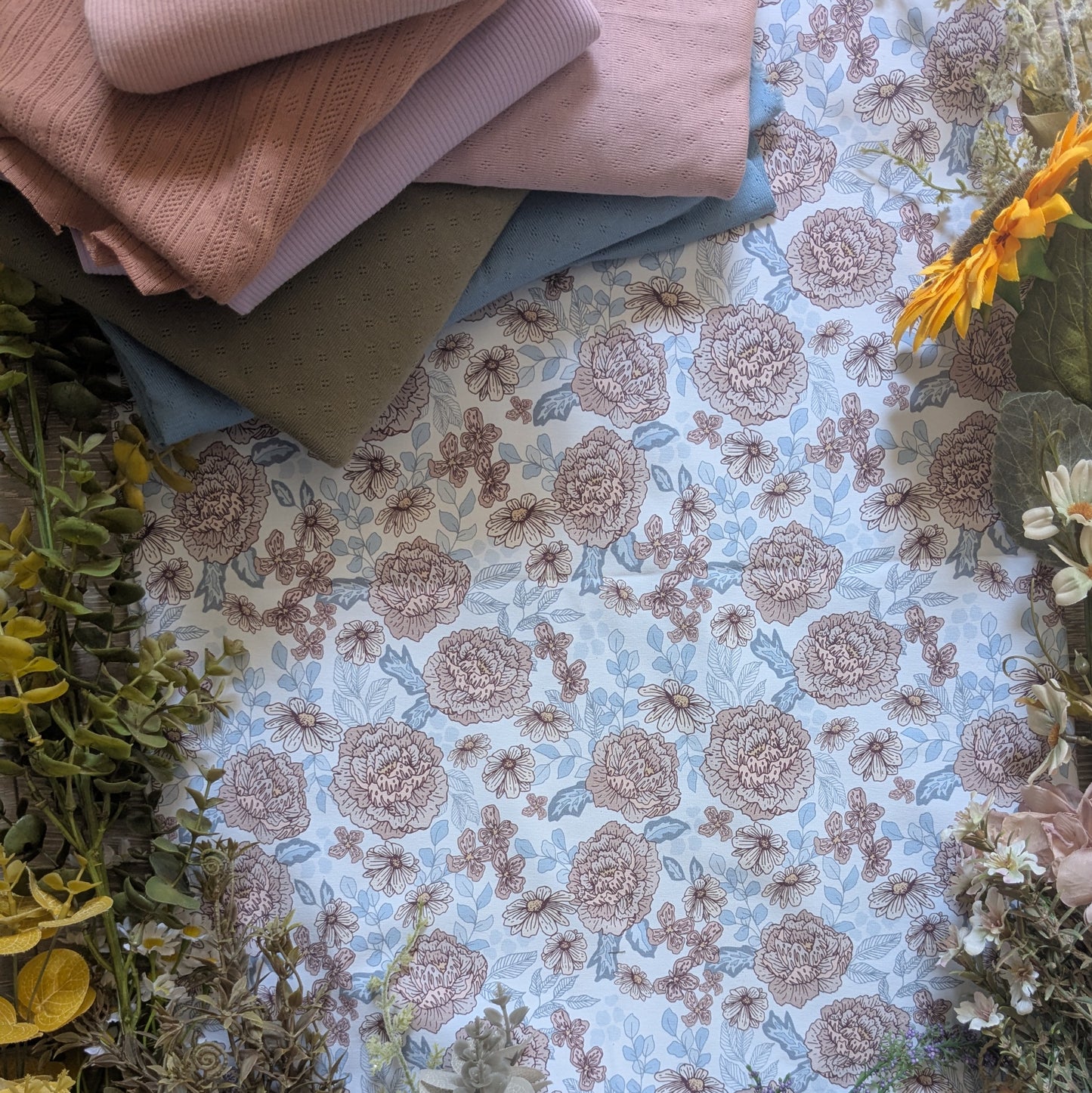In stock - white subtle floral jersey - Sunshine and Raebows