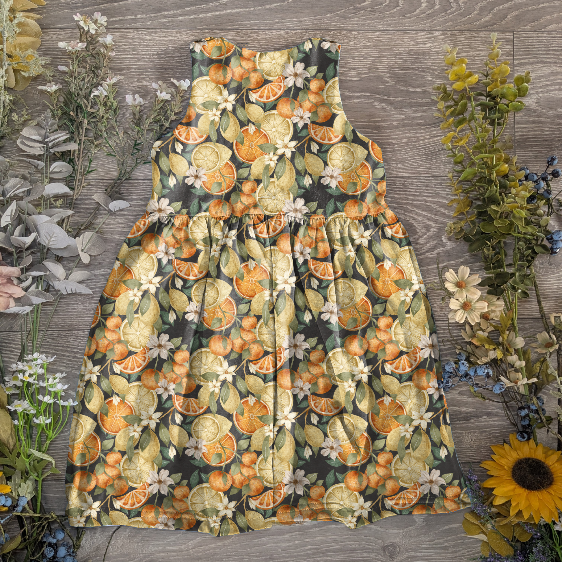 Lemons and oranges pinafore dress - Sunshine and Raebows