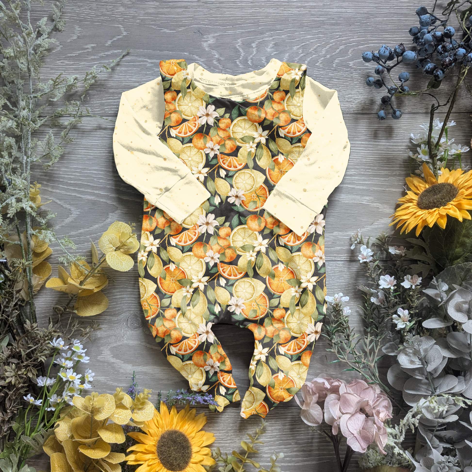 Lemons and oranges charlie romper - Sunshine and Raebows
