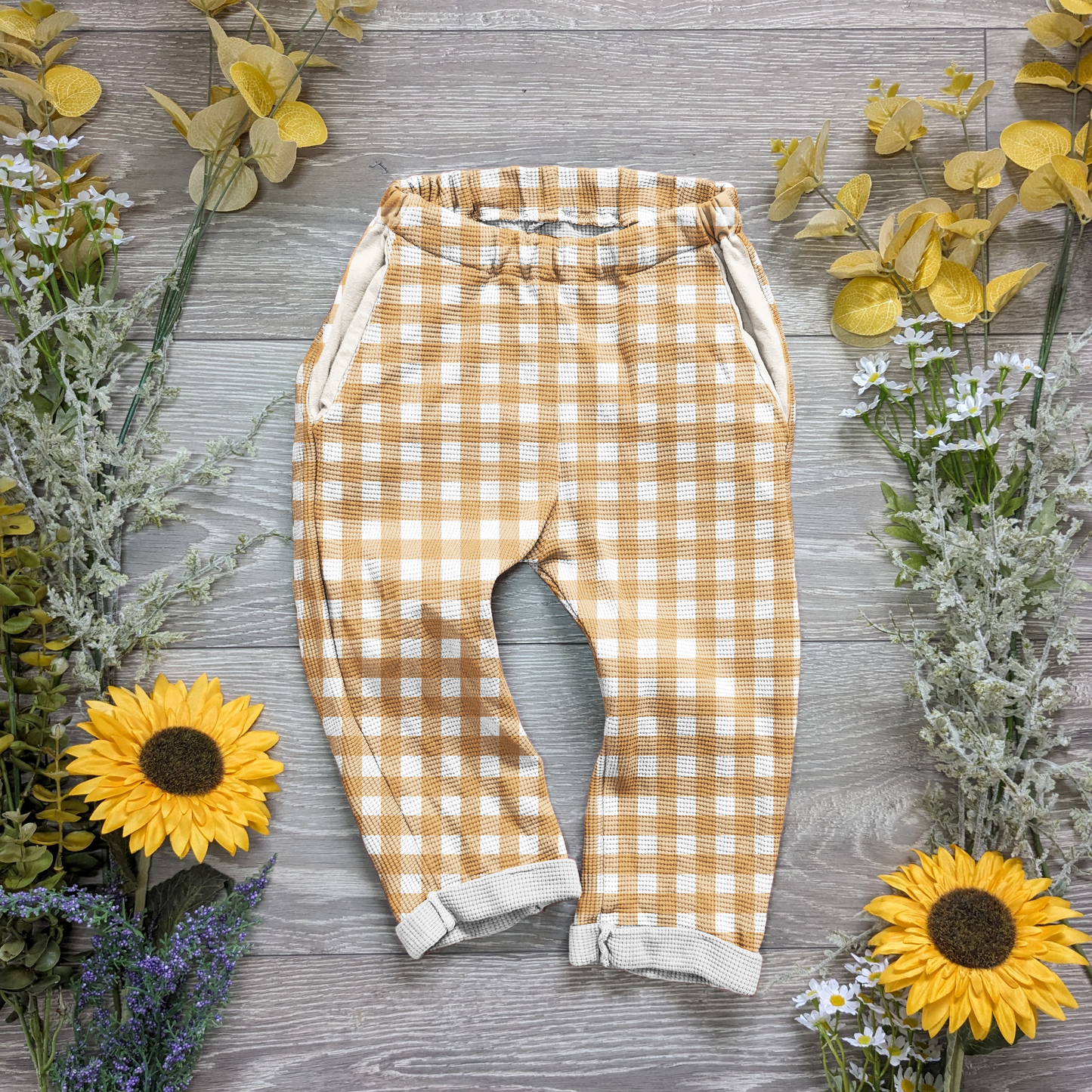 Brown gingham Vintage trousers with elastic in band - Sunshine and Raebows