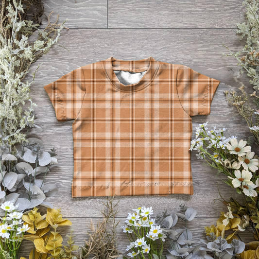 Ginger tartan Dots Declan tee - Sunshine and Raebows