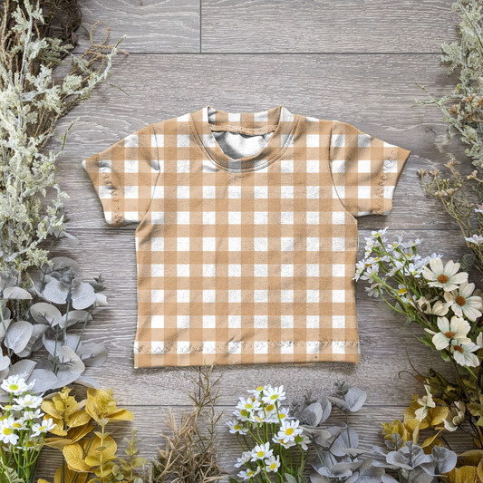 Brown gingham Dots Declan tee - Sunshine and Raebows