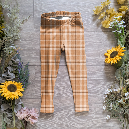 Ginger tartan Ellie leggings (elasticated) - Sunshine and Raebows