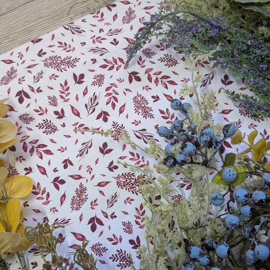 In stock - red leaves on white