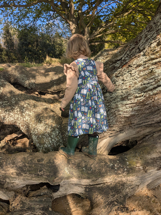 Bugs and wellington boots pinafore dress