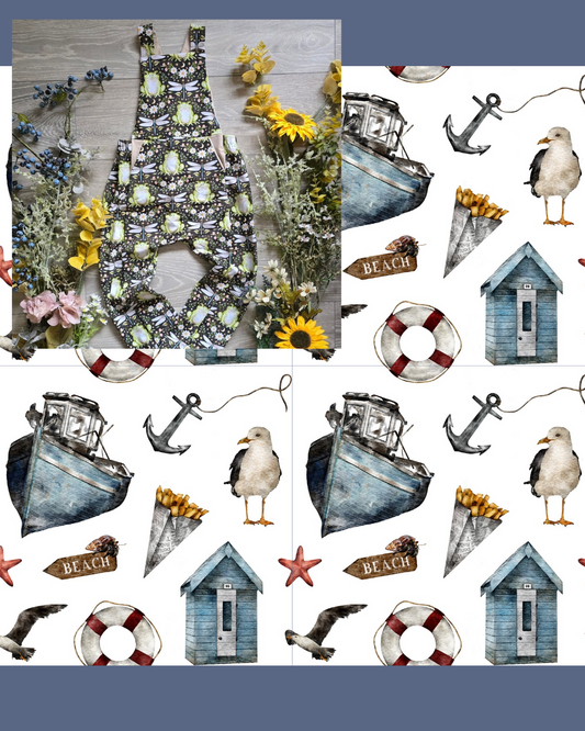 Gull and chips Treasure pocket romper (long and short) - Sunshine and Raebows
