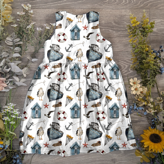 Gull and chips pinafore dress - Sunshine and Raebows