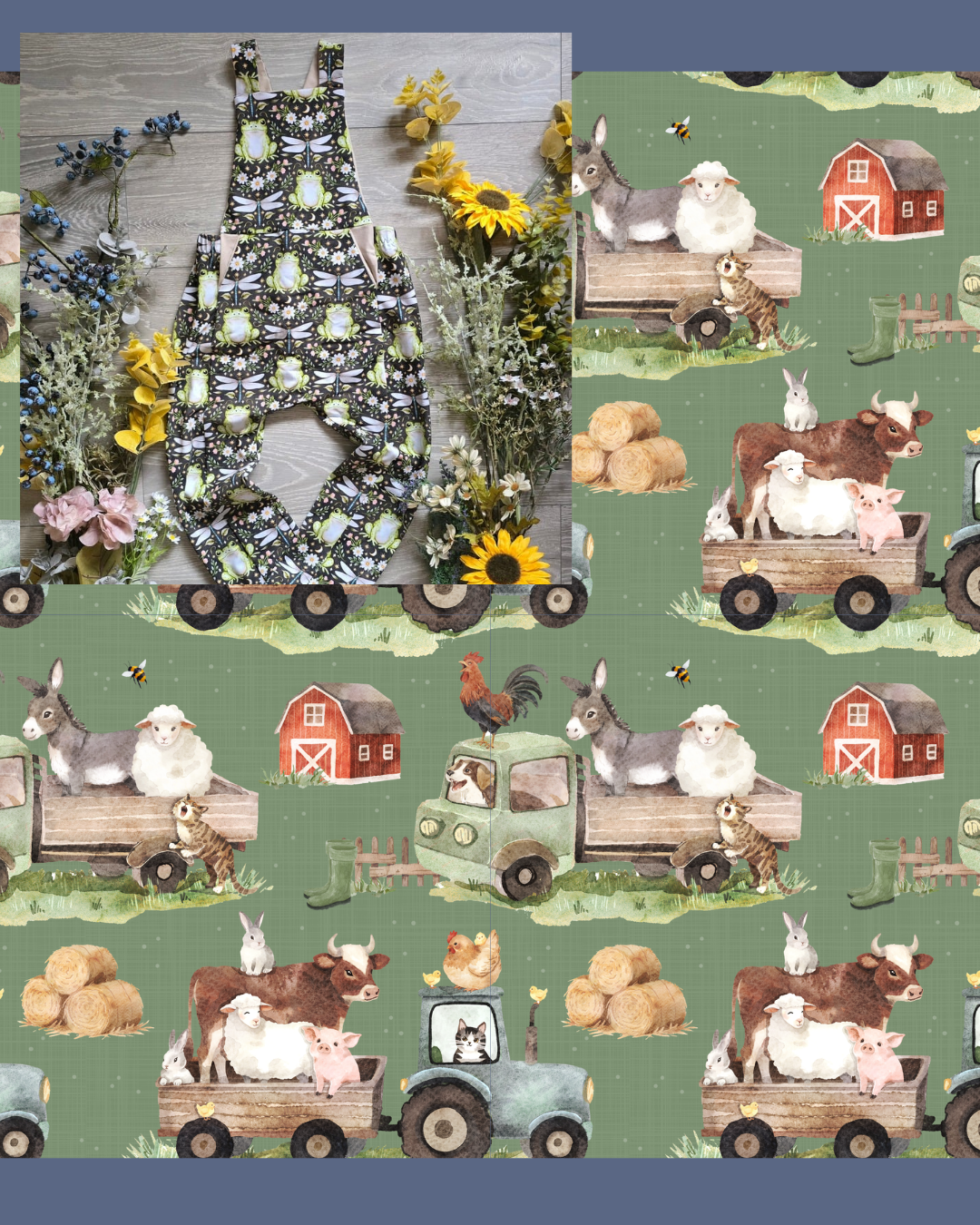 Day at the farm Treasure pocket romper (long and short) - Sunshine and Raebows