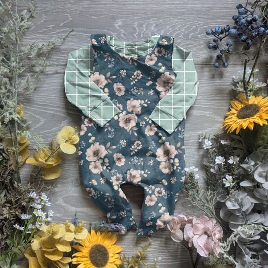 Blue bloom charlie romper - Sunshine and Raebows